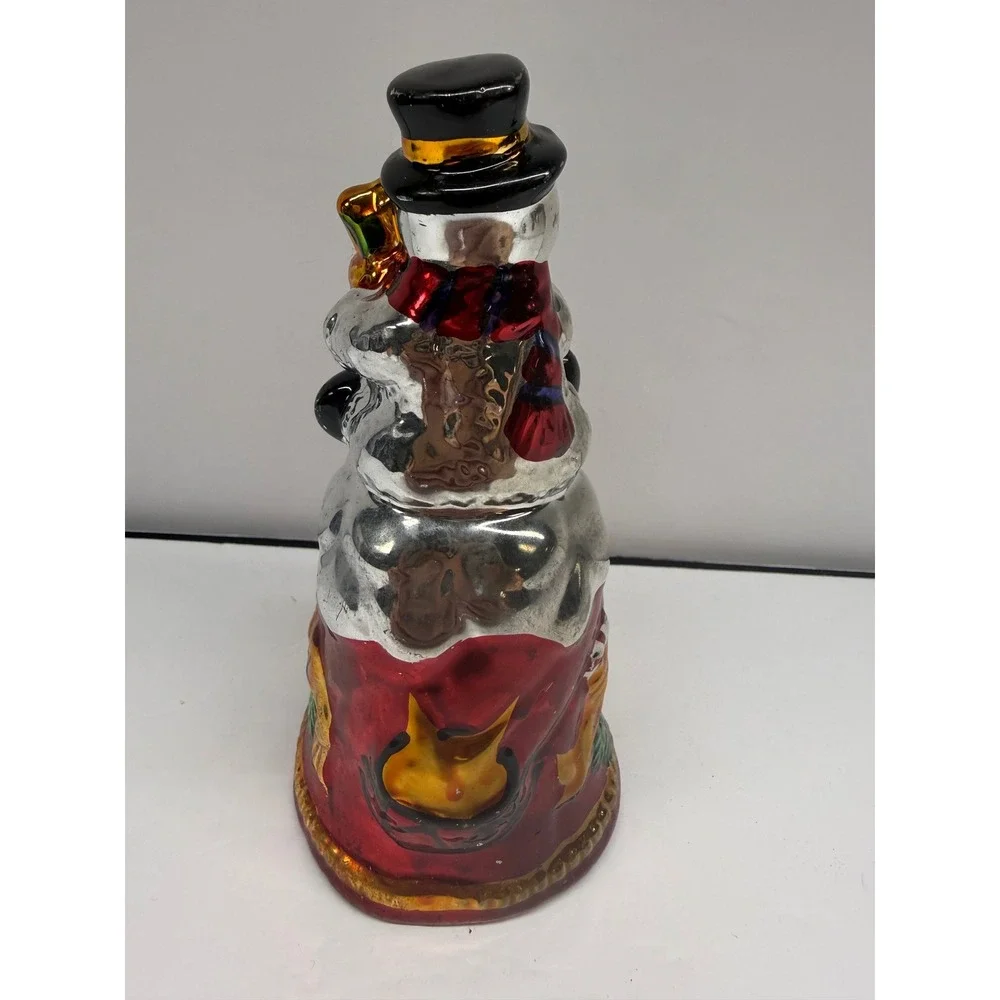 Vintage Mercury Glass Snowman Christmas Bell Hand Painted Holiday Decor 7 Inch